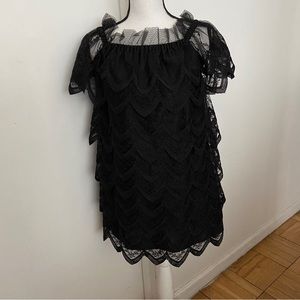 Women’s Alexis Ali Off The Shoulder Tiered Scalloped-Edge Lace Mini Dress XS